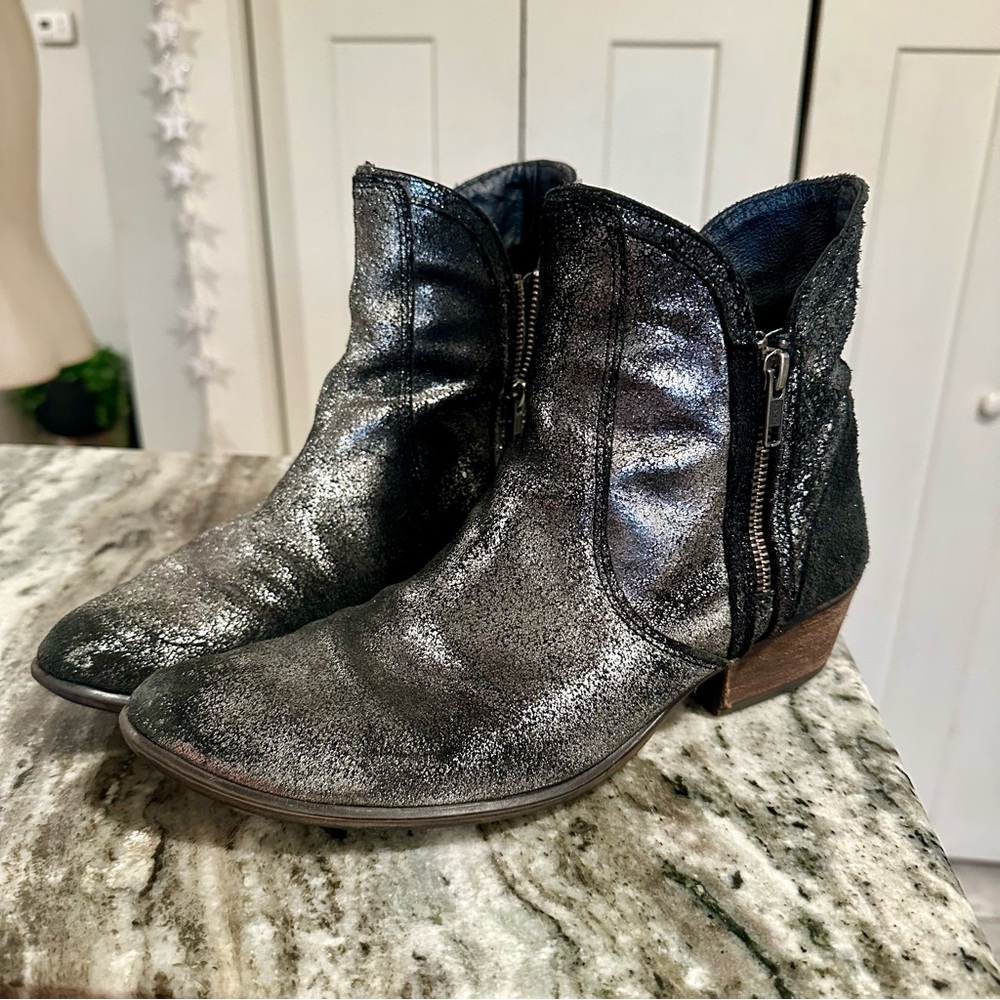 Metallic Suede Ankle Boots